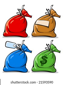 set of colour sacks with blank labels vector illustration
