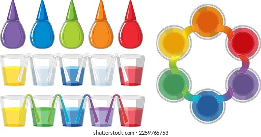 Set of colour science experiments illustration