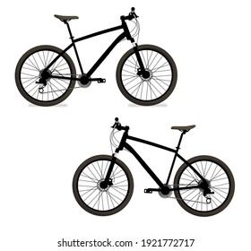 Set of coloured black bicycle with and without a shadow
