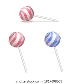 Set of coloured blue pink candy lollipops  on a stick with and without a shadow