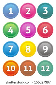 Set of coloured calendar icons with month numbers