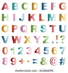 set of coloured dot alphabet icons, with letters and numbers