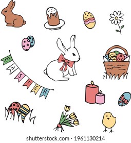 Set of coloured easter illustrations