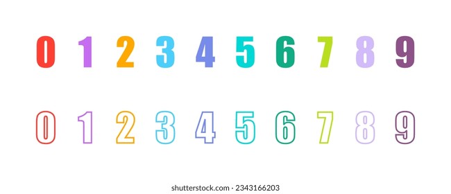 Set of coloured number figure. Numeral symbols. Vector set.