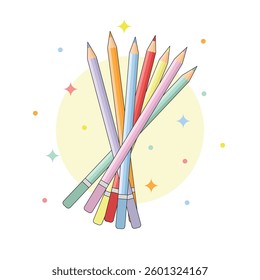 Set of coloured pencils for creativity and drawing. Art tools vector illustration.