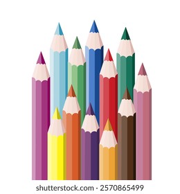 Set of coloured pencils in different order Design on the theme Back to school. Isolated vector illustration for background, drawing, postcard, notebook, packaging, studying