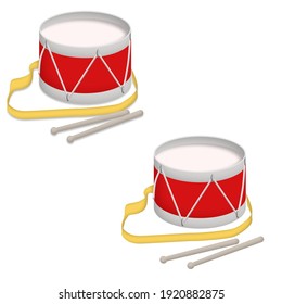 Set of coloured red drams sticks with and without a shadow