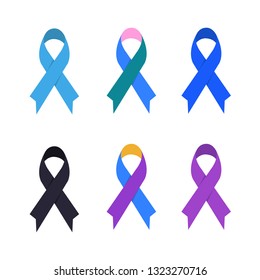 Set of coloured ribbons representing the support of tackling different cancers
