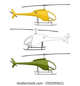 Set of coloured yellow green helicopter outline