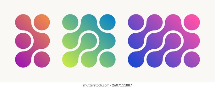 Set of colourful abstract composition of bold circles connected to each other. Liquid shapes in different gradient color. Ideal for branding, logos, packing or modern design use. Vector  illustration