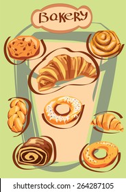 Set of colourful bakery vector clip art illustrations