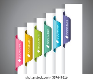 A set of colourful bookmarks with 'Bookmark' wordings and icon at the white paper corner