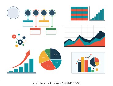 set of colourful business charts and diagram, infographic template flowchart isolated vector graphs image