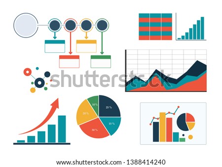 set of colourful business charts and diagram, infographic template flowchart isolated vector graphs image