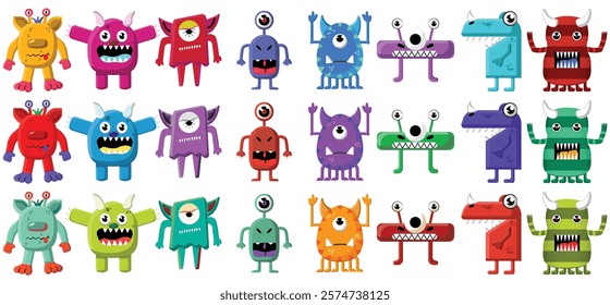 Set of colourful cartoon monsters or aliens isolated on a white background