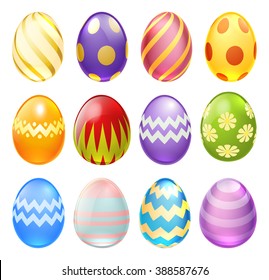 A set of colourful decorated chocolate cartoon Easter Eggs for use in Easter designs
