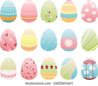 Set of Colourful Decorated Easter Eggs Drawing Vector