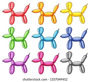 Set of colourful dog balloons illustration