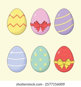 Set of Colourful Easter eggs with Different Patterns and Decorations, Vector Illustration.