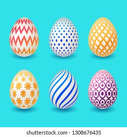Set of colourful easter eggs isolated on blue background for your design. 