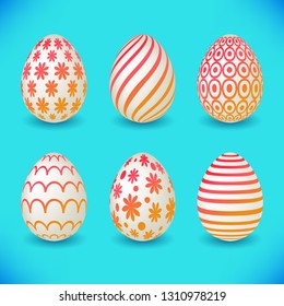 Set of colourful easter eggs isolated on blue background for your design.