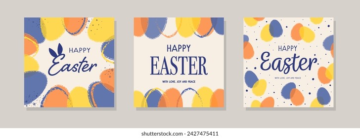 A set of colourful Easter greeting cards. Concept of an abstract background with colourful eggs. Vector illustration
