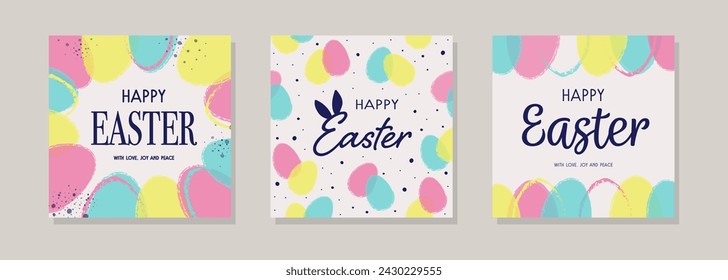 A set of colourful Easter greeting cards. Concept of an abstract background with colourful eggs. Vector illustration