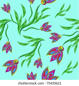 Set of colourful flower ornaments, seamless pattern