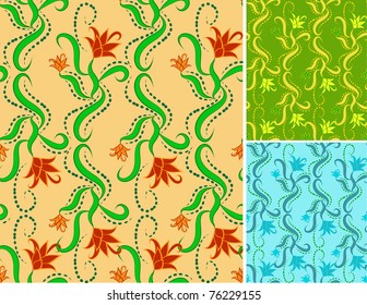 Set of colourful flower ornaments, seamless pattern