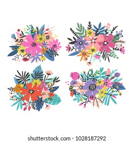Set of colourful flowers made in vector. Postcard, invitation and t-shirt design.