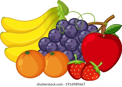 Conjunto de frutos coloridos sobre la ilustración de fondo blanco