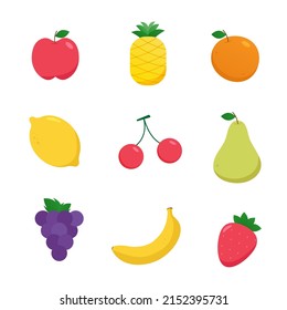 Set of colourful fruits. Flat design vector illustration isolated on white background.