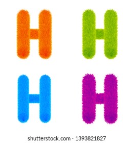 Set of Colourful fur letters H, Letters made of fur and fluffy texture. Furry font for graphic design, vector, EPS10, orange, green, blue, purple