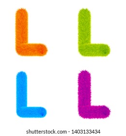 Set of Colourful fur letters L, Letters made of fur and fluffy texture. Furry font for graphic design, vector, EPS10, orange, green, blue, purple