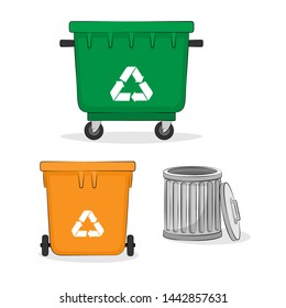 Set of colourful garbage bins, ecology and recycle concept. Vector illustration on white background.