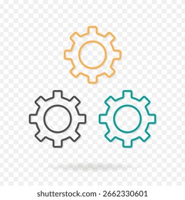 Conjunto de iconos de arte de línea de engranajes o Configuraciones de colores, Ilustración vectorial de trazo de símbolo editable