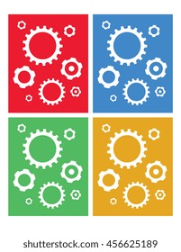 A set of colourful gears and cogs