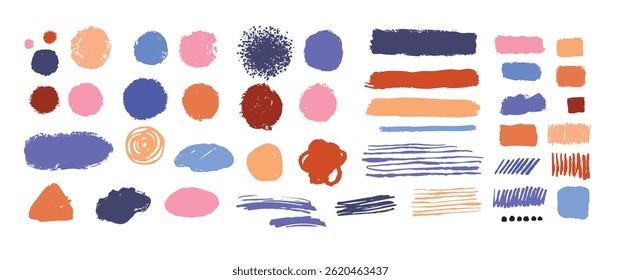 set of colourful grunge brush stroke, abstract distressed shapes design elements, vector