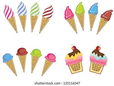 Set Of Colourful Ice Creams And Cup Cakes Vector Illustration