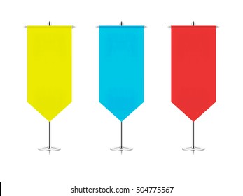 set of colourful medieval style banner templates. canvas fabric  blank flags. table flags. yellow, blue and red desk flags