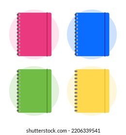 Juego de notas coloridas. Libro de bocetos o diario para educación o trabajo. Ilustración vectorial. Aislado sobre fondo blanco. Diseño plano.