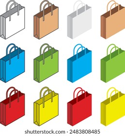 Set of colourful paper bags with a simply designed diagonal view.