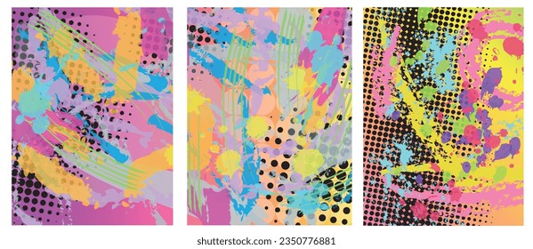 Set of colourful pop art background. Vector art illustration.
