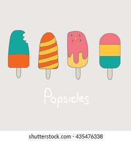 Set of colourful popsicles isolated on grey background