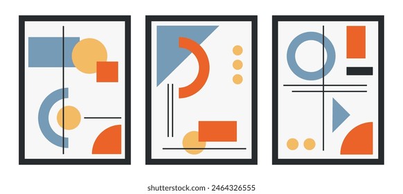 Set of colourful poster with geometric shape and line set. abstract pattern, design line art, trendy style. Bauhaus illustration with circle, square, triangle. design for cards, invitation,banner