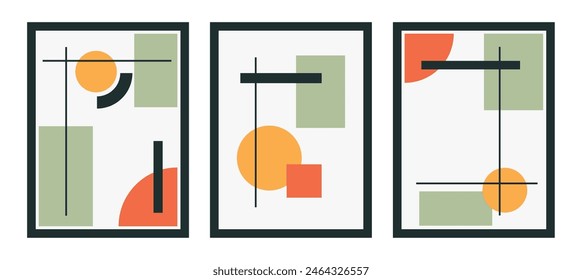 Set of colourful poster with geometric shape and line set. abstract pattern, design line art, trendy style. Bauhaus illustration with circle, square, triangle. design for cards, invitation,banner