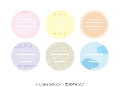 Set of colourful Round Blank Lined Memo Note Sticky Sheet template. Minimal vector design isolated on white background. Use for diary, notebook, office, school, planning.