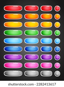 Set of colourful  rounded buttons. 2d asset for user interface GUI in mobile application or casual video game.