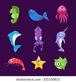 Set of Colourful Sea Creatures. Vector Collection