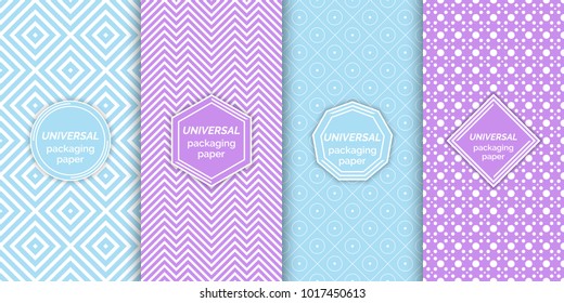 Set of colourful seamless patterns. Classical textured backgrounds with logo, emblem templates. Vector digital paper for packing. Universal wrapping textures. Samples in swatch panel